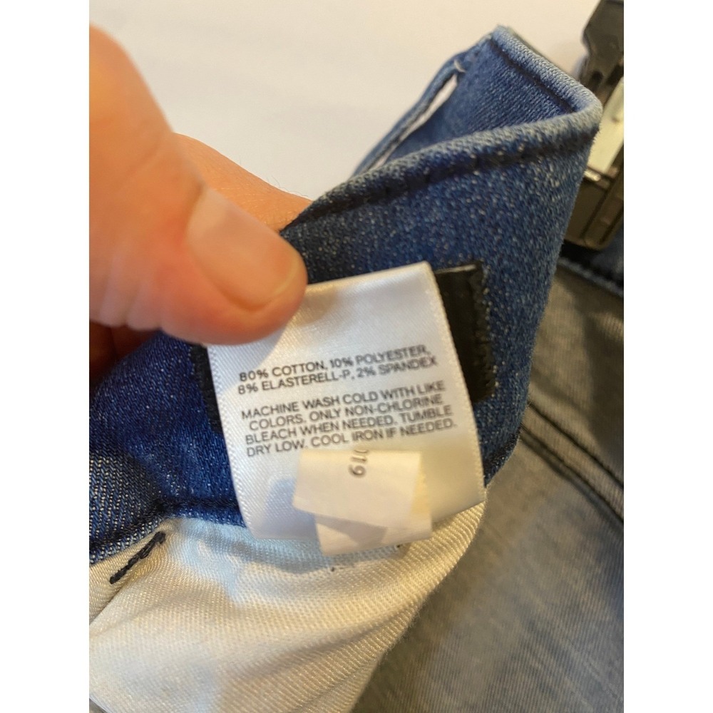 Express Skinny High Rise Hyper Stretch Distressed Jeans Blue Raw Hem Size 8R - Picture 5 of 7